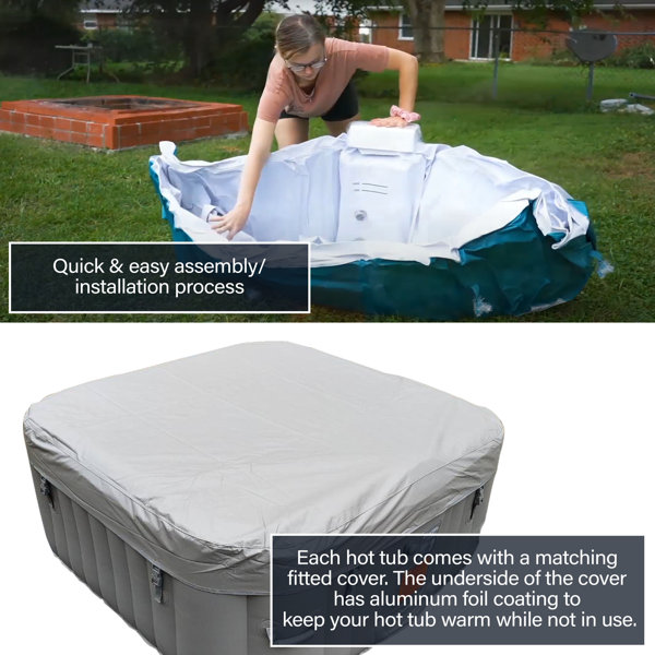 ALEKO 120 Volt 4 Person 130 Jet Square Inflatable Hot Tub in Gray